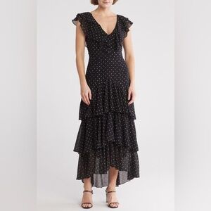Wayf Black Polka Dot Tiered Dress